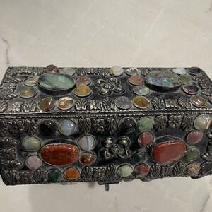 Vintage Silver Jewelry Box with Gemstones
